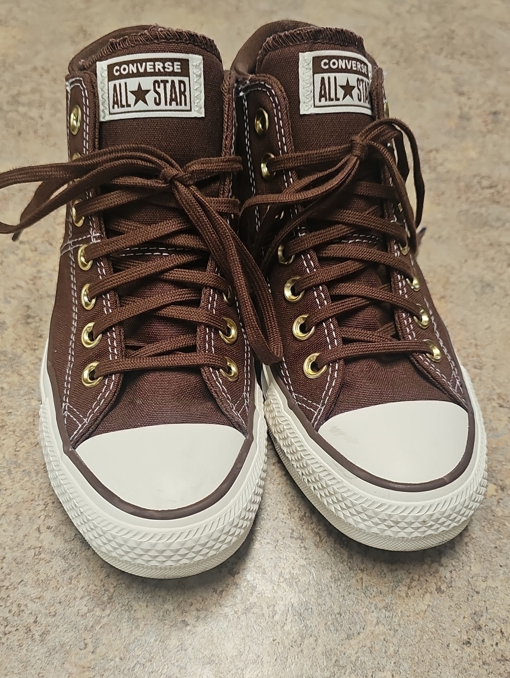 Converse Brown High-Top Canvas Sneakers with White Toe Cap